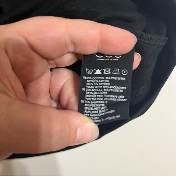 Women’s Cos Black 3/4 Sleeve Knee Length Dress Front Leather Panel Size Medium - Picture 6 of 7